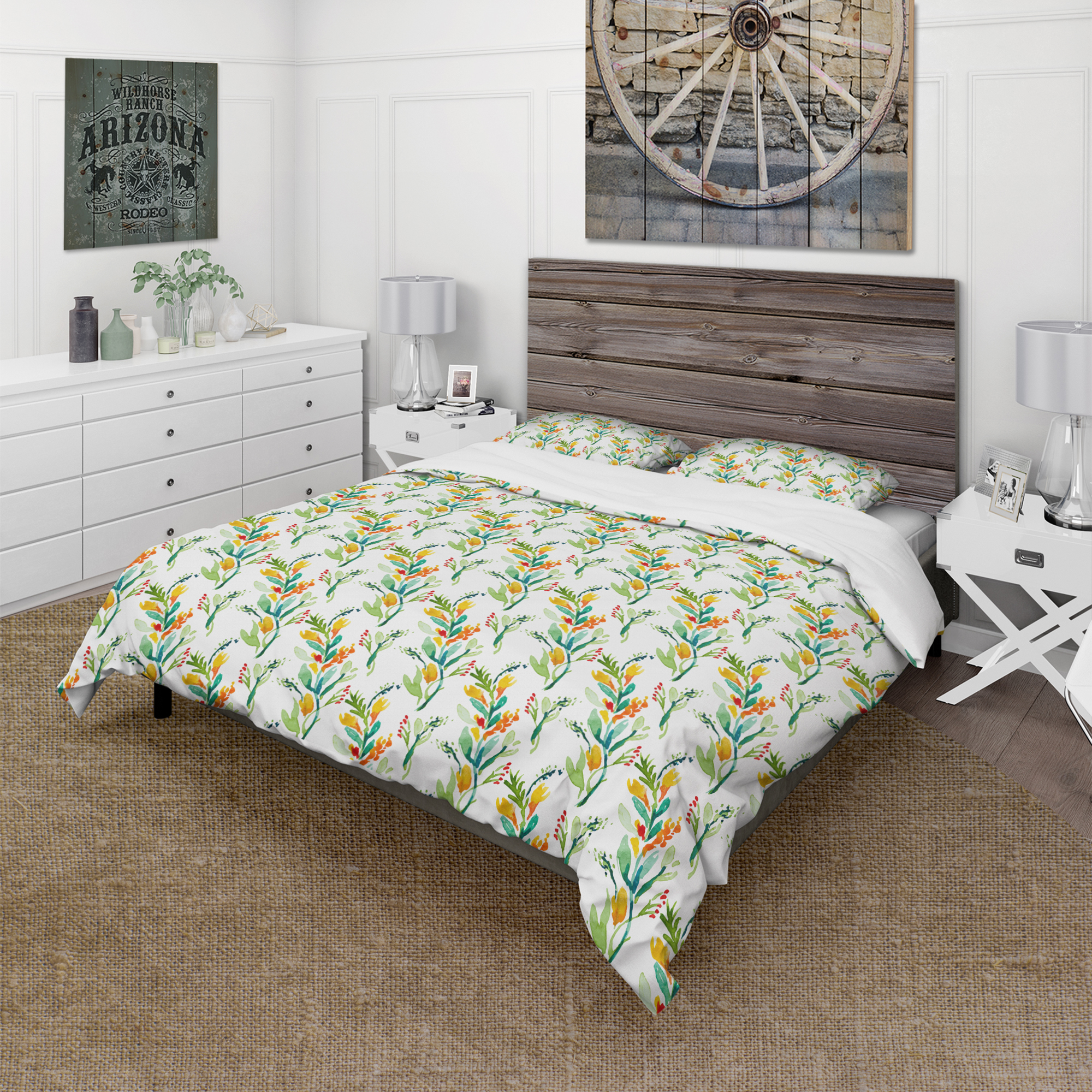 Designart 'Pattern with Watercolor Floral Elements' Country Duvet Cover Set