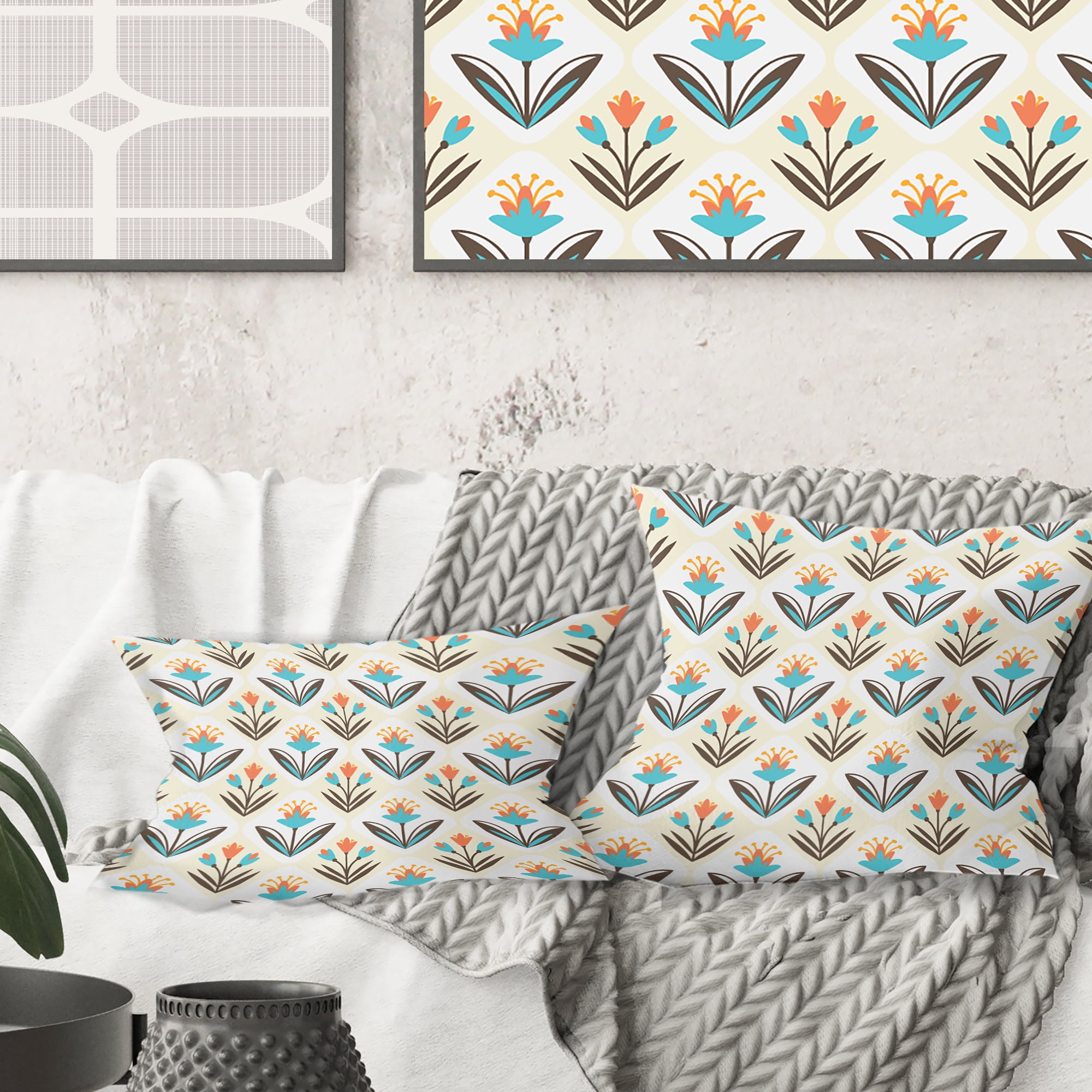 Designart Pattern with floral ornament' Mid-Century Modern Throw Pillow - 16x16