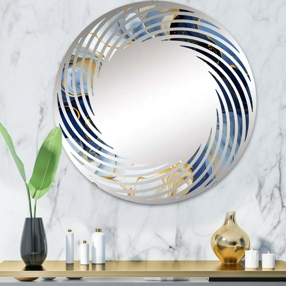Designart "Patterned Celestial Elegance in Gold and Blue Marble III" Marble Spiral Round Wall Mirror - Oval Printed Decorative Mirror - Multiple Color Options