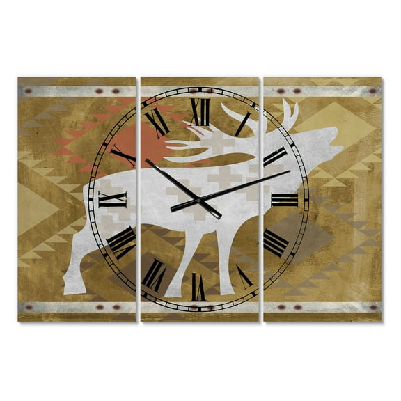 Designart 'Patterned Howling White Moose' Oversized Traditional Wall Clock
