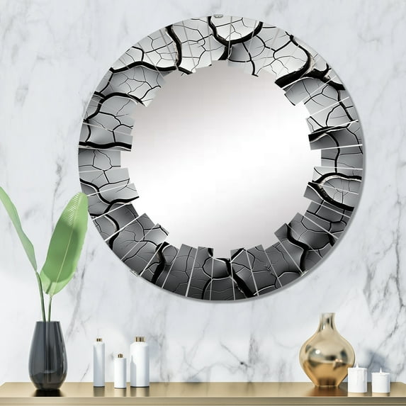 Designart "Patterns in Grey Desert II" Landscapes Round Wall Mirror - Traditional Oval Printed Decorative Oversized Mirror - Multiple Color Options