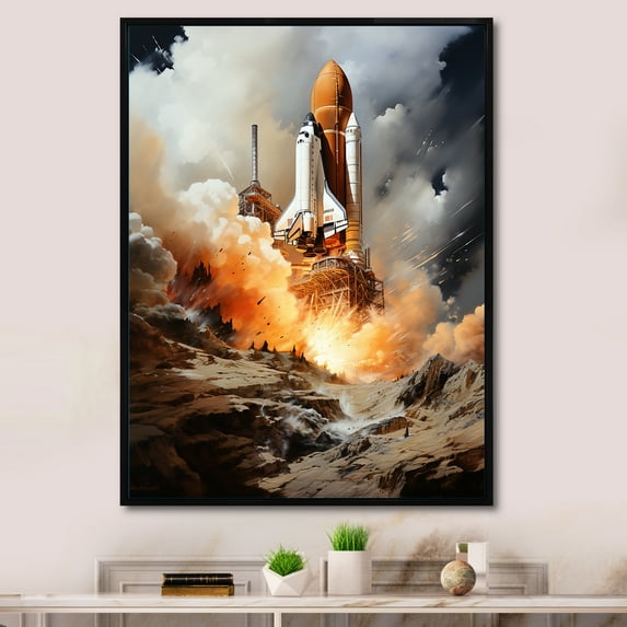 Designart "Payload Deployment in Space Shuttle II" Space Shuttle Floater Framed Canvas Print