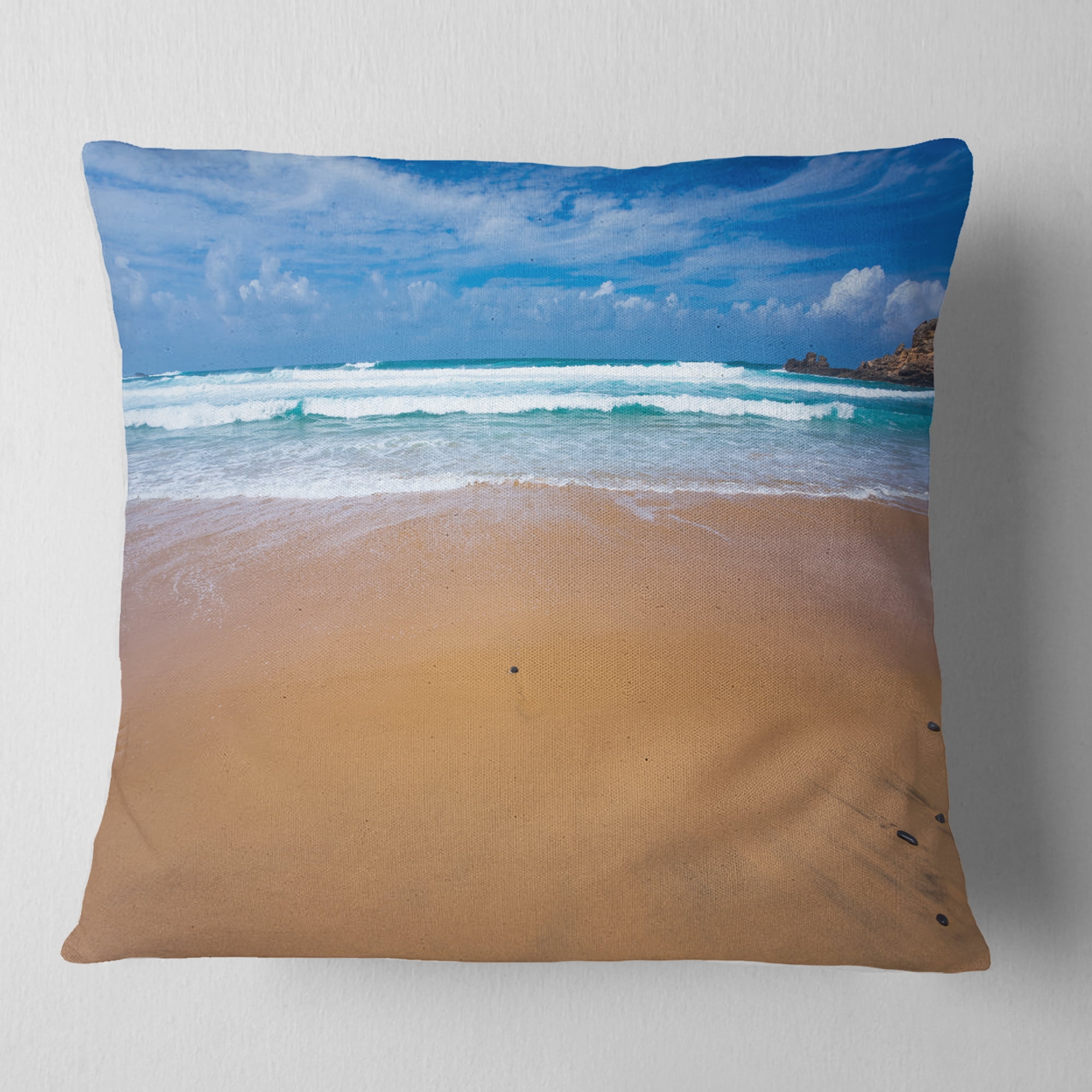 Designart Peaceful Atlantic Seashore Portugal - Beach Photo Throw Pillow - 18x18