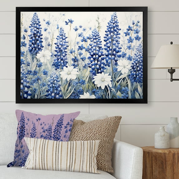Designart "Peaceful Blue Bonnets I" Blue Bonnets Picture Framed Canvas Wall Art