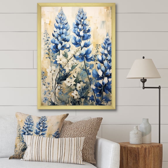 Designart "Peaceful Blue Bonnets III" Blue Bonnets Picture Framed Canvas Art Print
