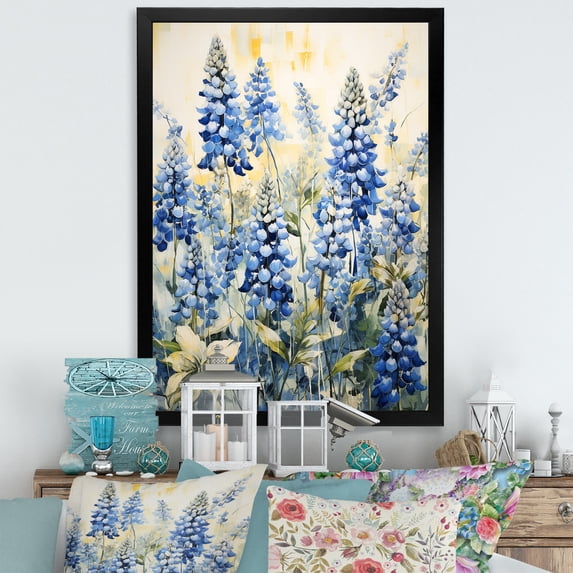 Designart "Peaceful Blue Bonnets IV" Blue Bonnets Picture Framed Wall Art Prints