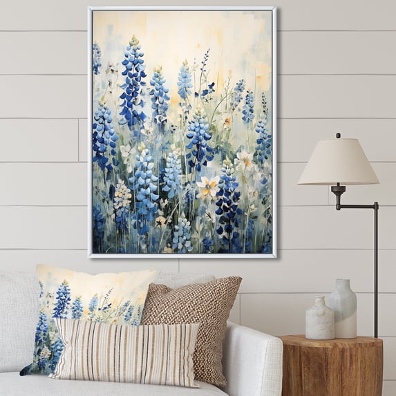 Designart "Peaceful Blue Bonnets VI" Blue Bonnets Floater Framed Canvas Wall Art