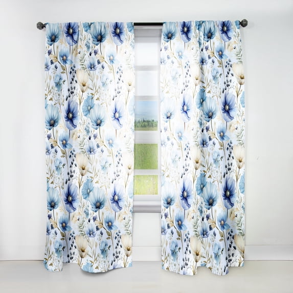 Designart "Peaceful Blue Watercolor Garden" Floral Room Darkening Single Curtain Panel
