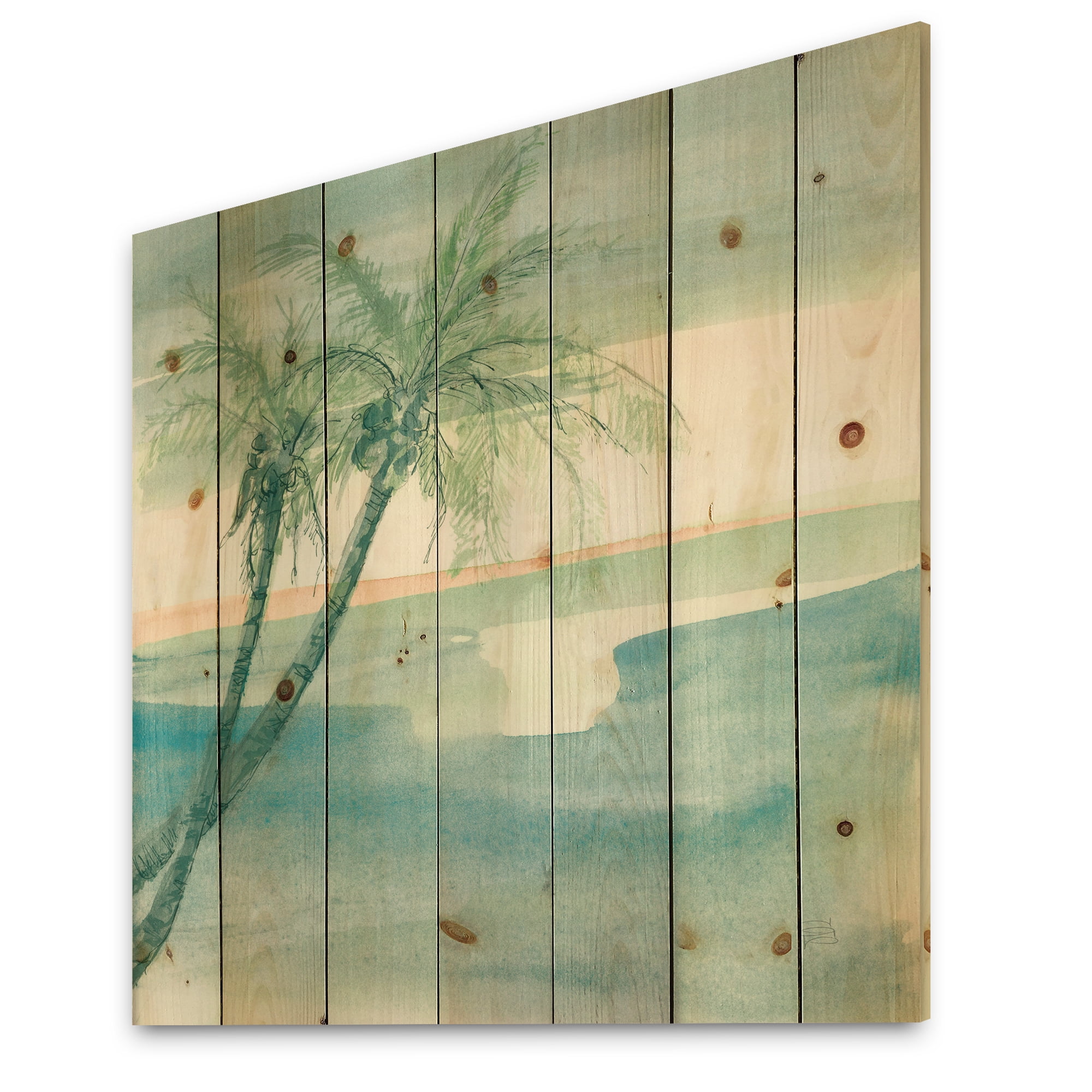 Designart 'Peaceful Dusk I Tropical' Tropical Print on Natural Pine Wood