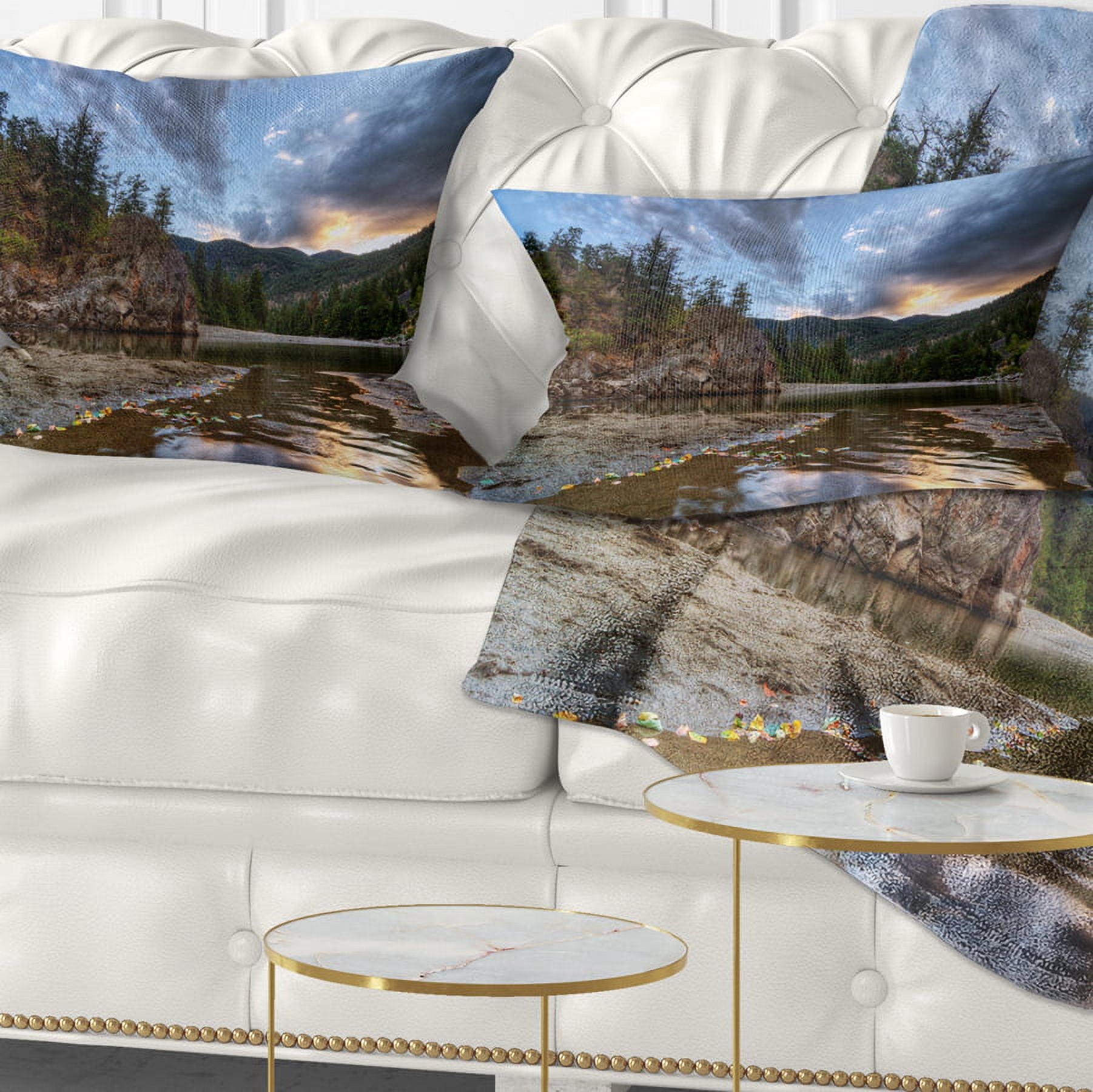 Designart Peaceful Evening at Mountain Creek - Landscape Printed Throw Pillow - 12x20