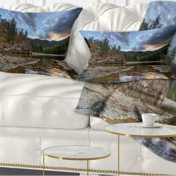 Designart Peaceful Evening at Mountain Creek - Landscape Printed Throw Pillow - 12x20