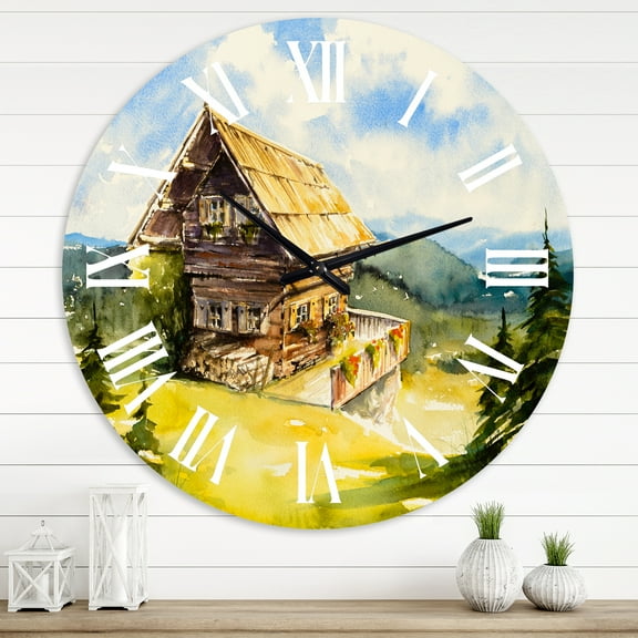 Designart 'Peaceful Landscape With Old Cottage At Summer' Traditional Wall Clock