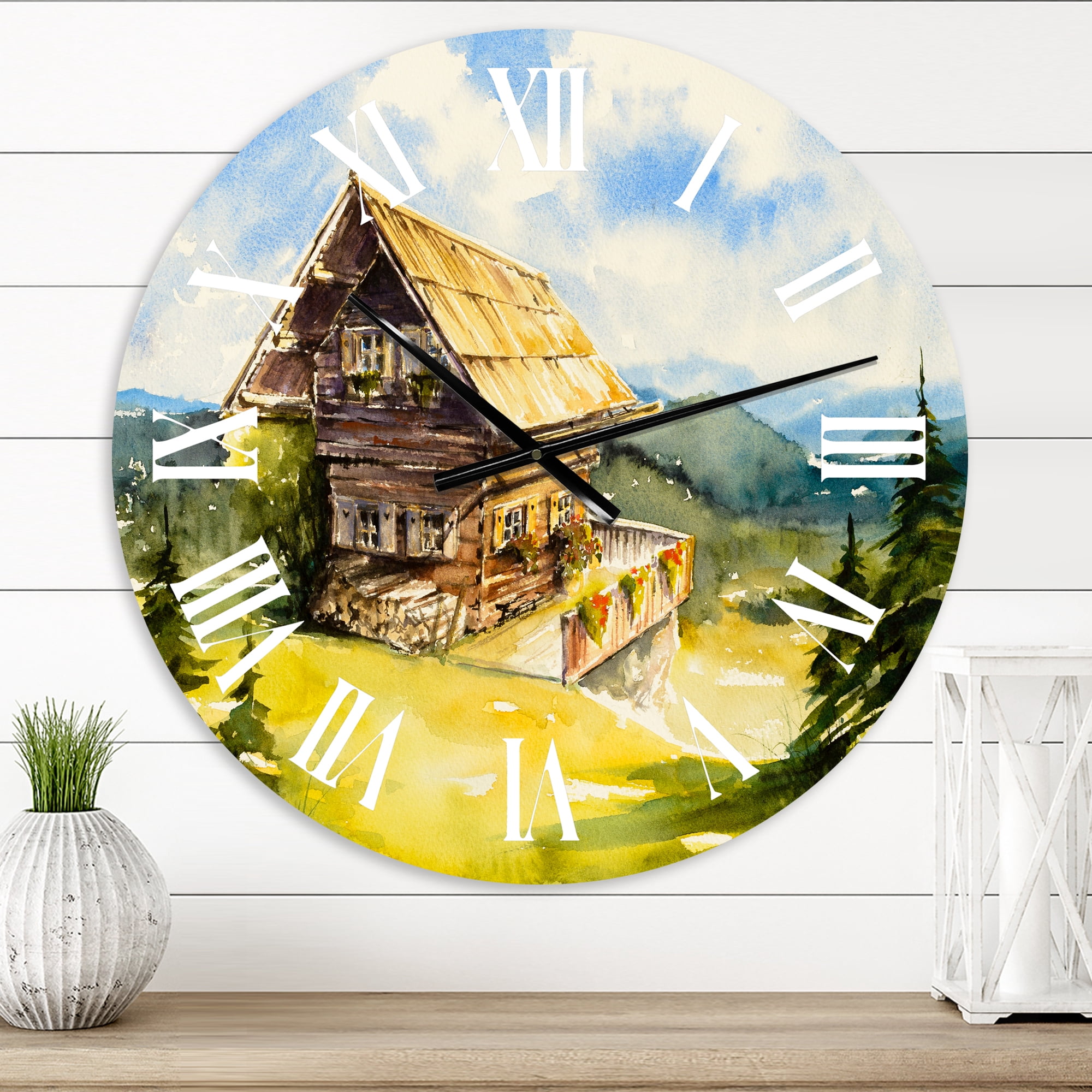 Designart 'Peaceful Landscape With Old Cottage At Summer' Traditional Wall Clock