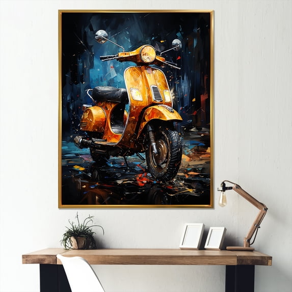 Designart "Peaceful Night Scooter Ride" Scooter Floater Framed Canvas Prints
