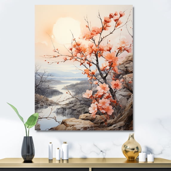 Designart "Peaceful Peachy Tranquility" Moon Wall Art Living Room