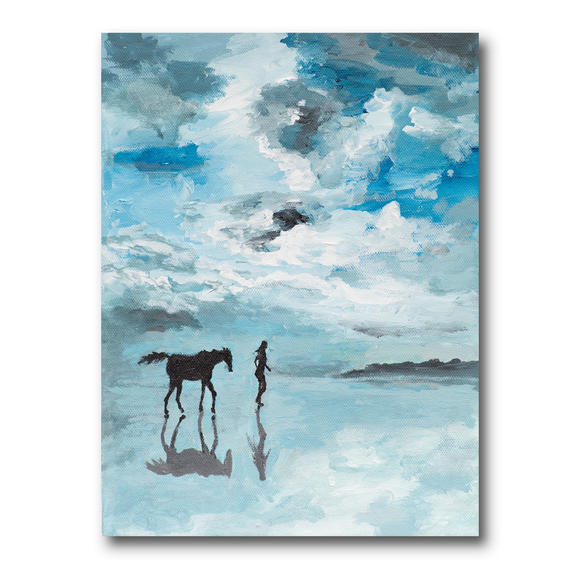 Designart ' Peaceful Scene Of Horse and Man Running By The Water ' Farmhouse Canvas Wall Art Print