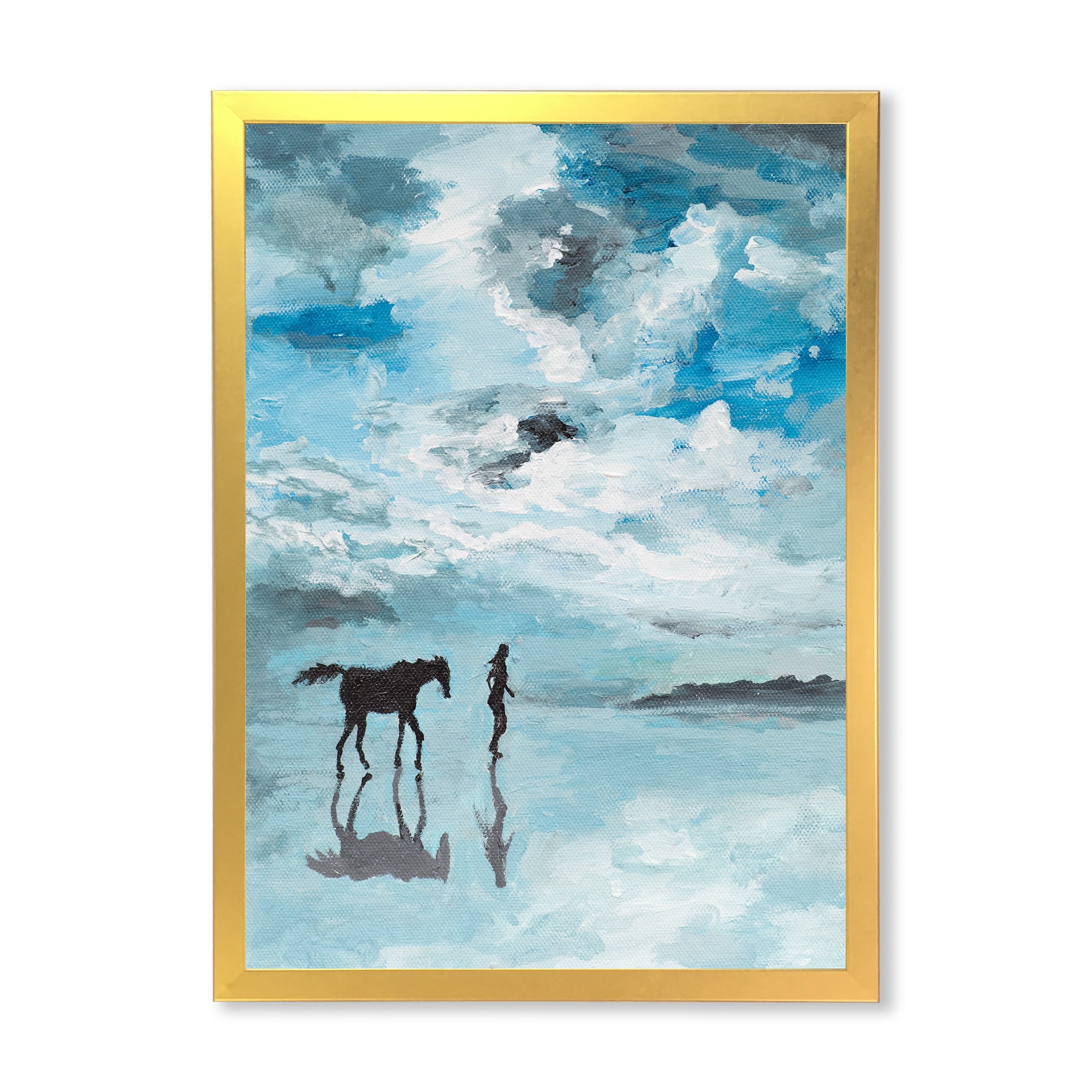 Designart 'Peaceful Scene Of Horse and Man Running By The Water' Farmhouse Framed Art Print