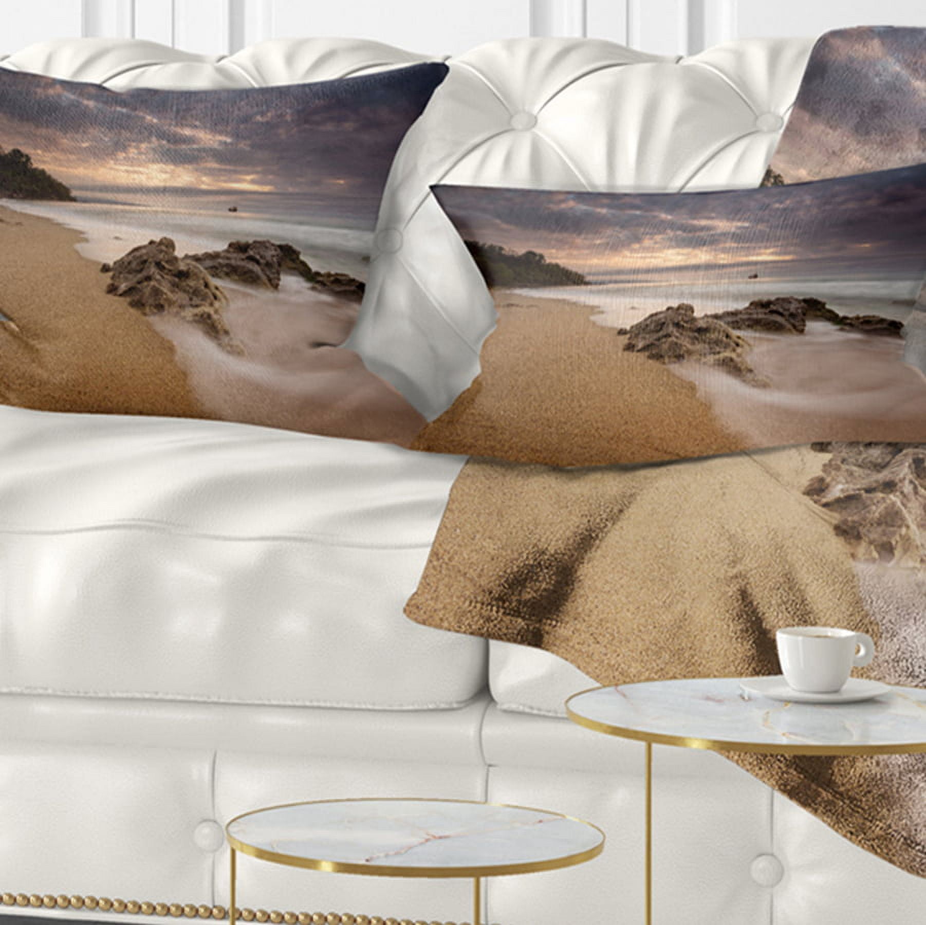 Designart Peaceful Seashore with White Waves - Beach Photo Throw Pillow - 12x20