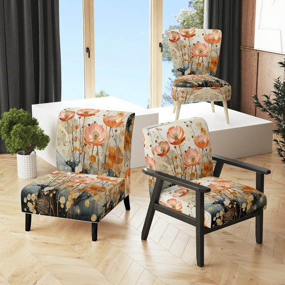 Designart "Peach Blossoming Abstractions II" Upholstered Abstract Botanicals Accent Chair and Modern & Contemporary Arm Chair - Multiple Color & Pattern