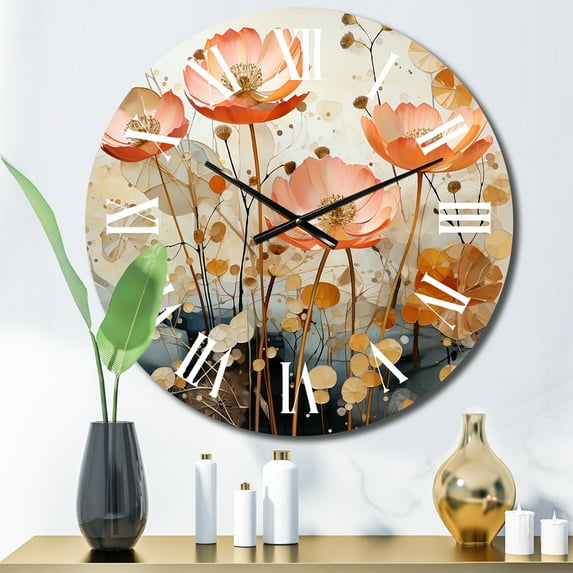 Designart "Peach Blossoming composition II" Abstract Botanicals Oversized Wall Clock