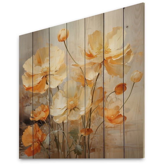 Designart "Peach Buttercups love expression I" Floral Print on Natural Pine Wood