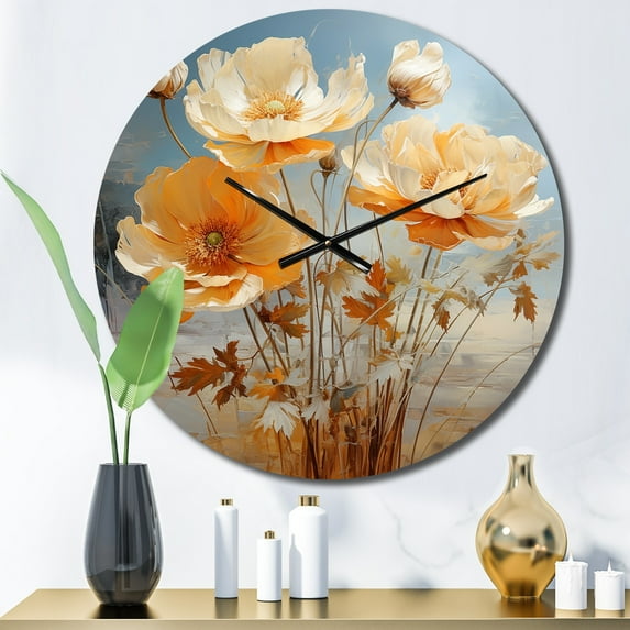 Designart "Peach Buttercups love expression II" Floral Oversized Wall Clock