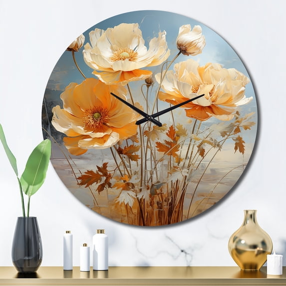Designart "Peach Buttercups love expression II" Floral Oversized Wall Clock