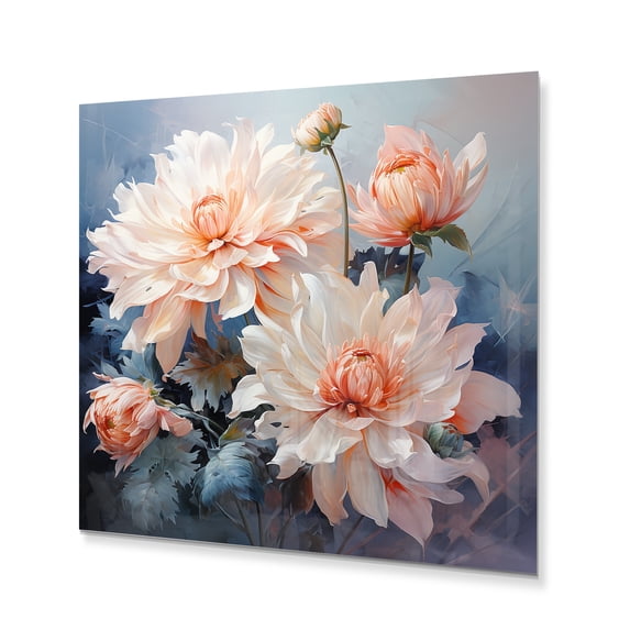 Designart "Peach Chrysanthemums love expression I" Floral Metal Wall Art Prints