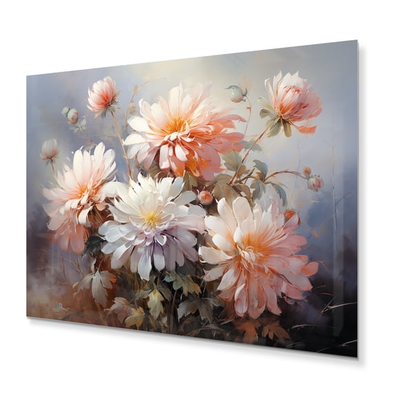 Designart "Peach Chrysanthemums love expression III" Floral Metal Art Living Room