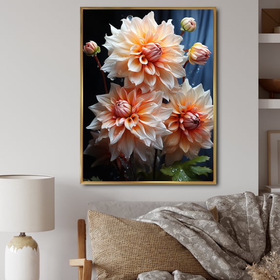 Designart "Peach Dahlia love expression" Floral Floater Framed Canvas Wall Art