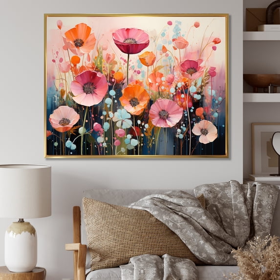 Designart "Peach Green Cactus Representation Colorfuled Acrylic VI" Floral Floater Framed Canvas Wall Art