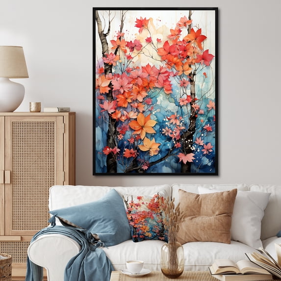 Designart "Peach Maple Trees Charm" Floral & Botanical Floater Framed Canvas Art Print
