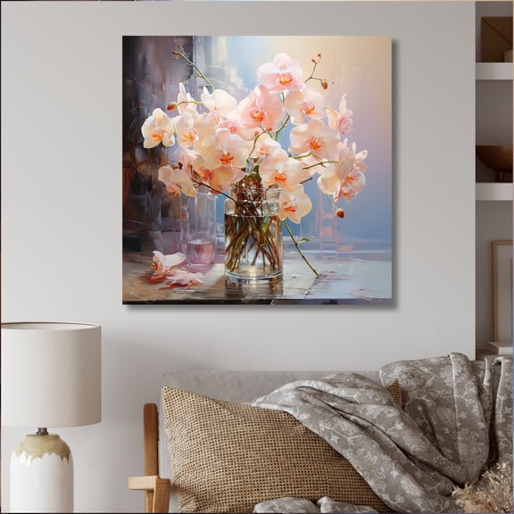 Designart "Peach Orchids love expression I" Floral Wall Art Print