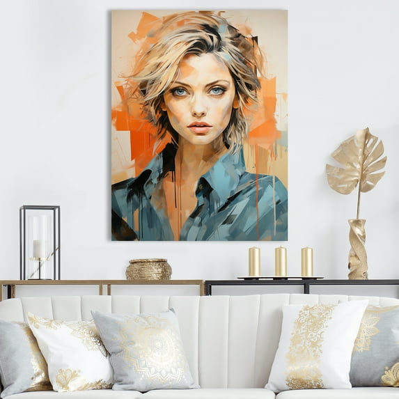 Designart "Peach Pfeiffer In Pop Art Portrait" Woman Pop Art Wall Art Prints