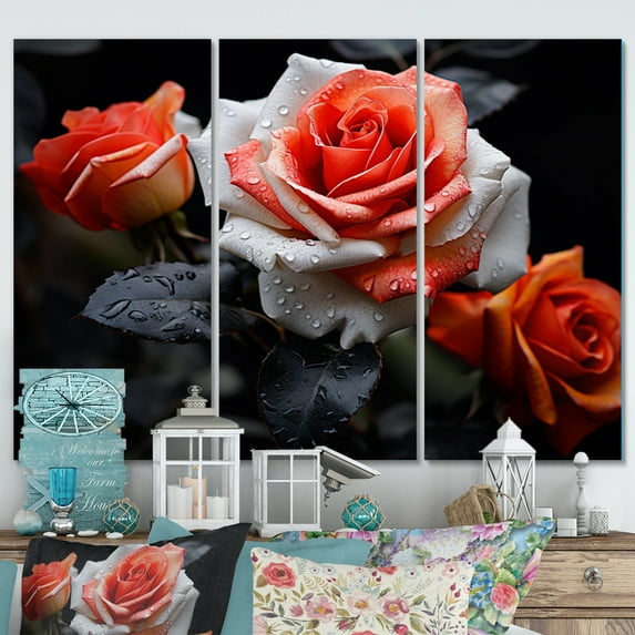 Designart "Peach Roses Coral Charm" Floral Metal Art Print Set