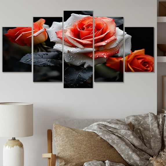 Designart "Peach Roses Coral Charm" Floral Metal Art Print Set