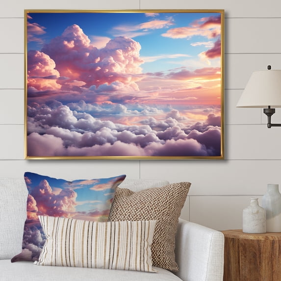 Designart "Peach Sky Photo Pastel Dream " Landscapes Floater Framed Wall Art Print