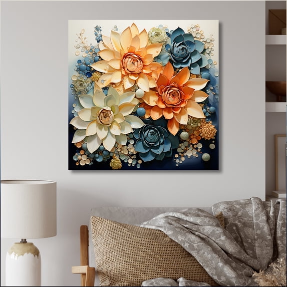 Designart "Peach Succulents Flowers peaceful Succulents" Floral Canvas Print