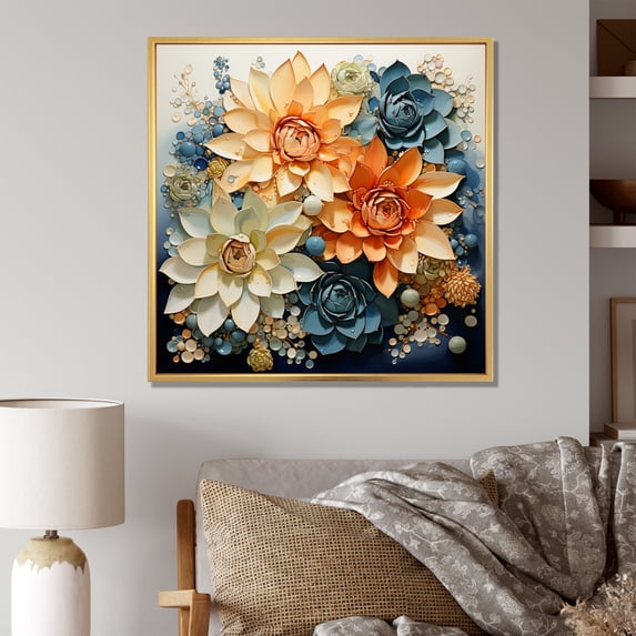 Designart "Peach Succulents Flowers peaceful Succulents" Floral Floater Framed Canvas Print