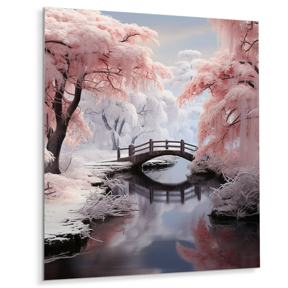 Designart "Peach Tree on a Frosty Winter Morning IV" Winter Landscape Metal Wall Art Prints