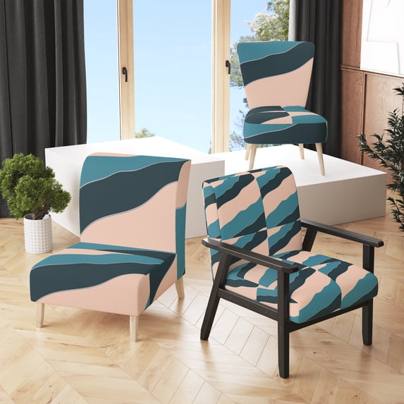 Designart "Peach and Blue Striped Pattern" Upholstered Patterned Accent Chair and Arm Chair