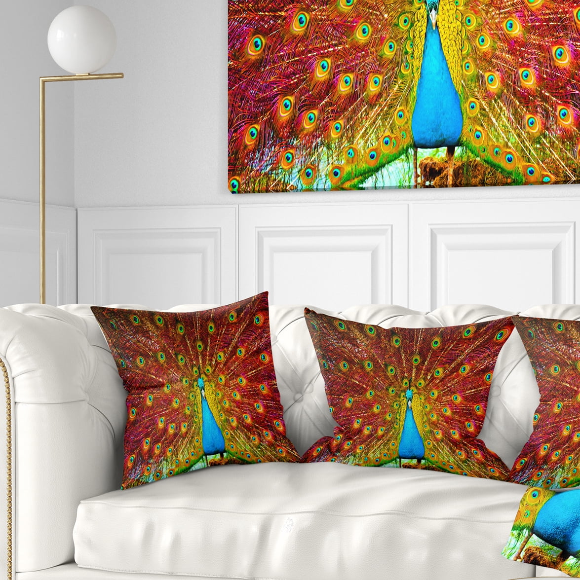 Designart Peacock Dancing - Animal Throw Pillow - 18x18