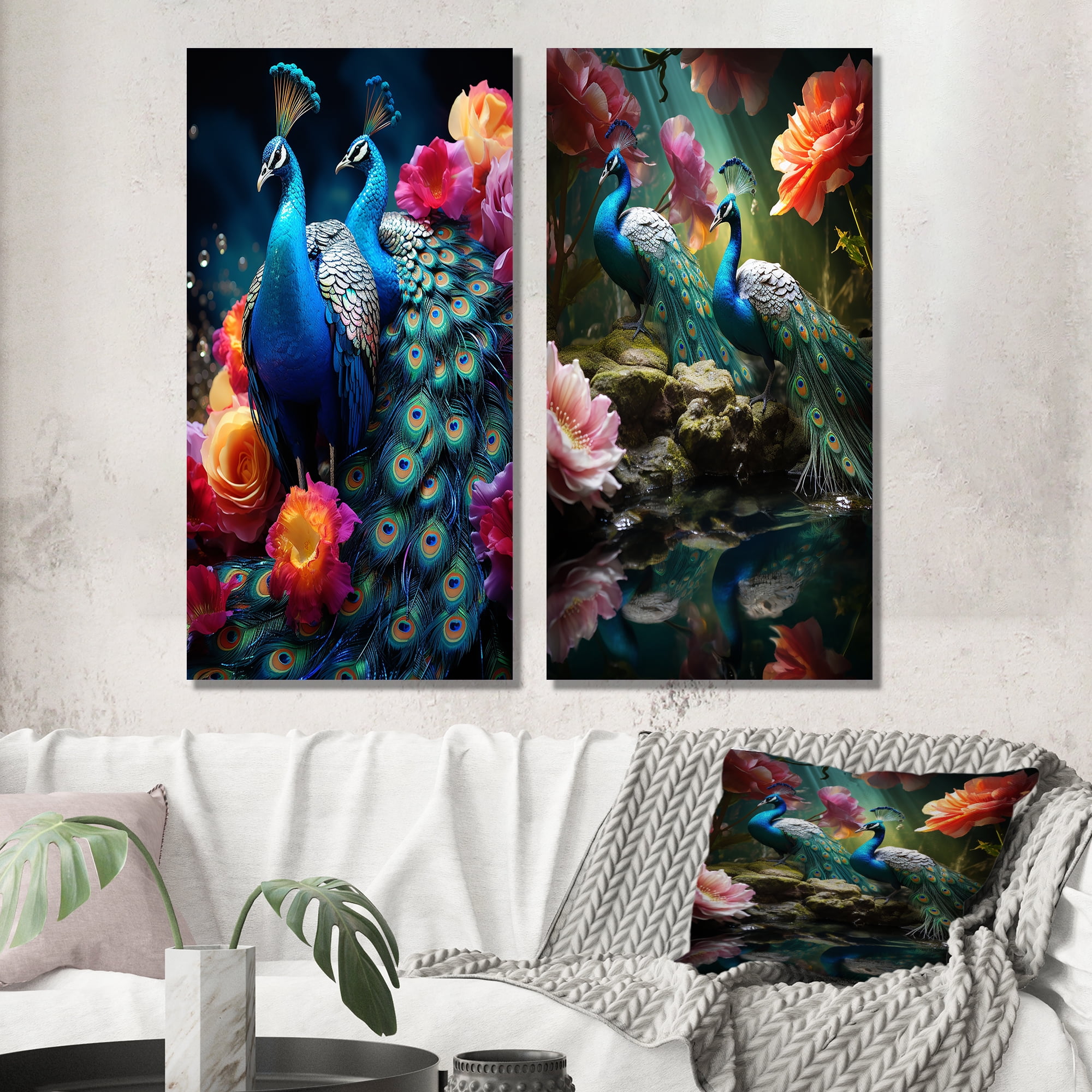 Designart "Peacock Ensemble Blue Coral Indian Art IV" Indian Art Wall