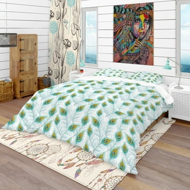 Designart 'Peacock Feather' Modern & Contemporary Duvet Cover Set