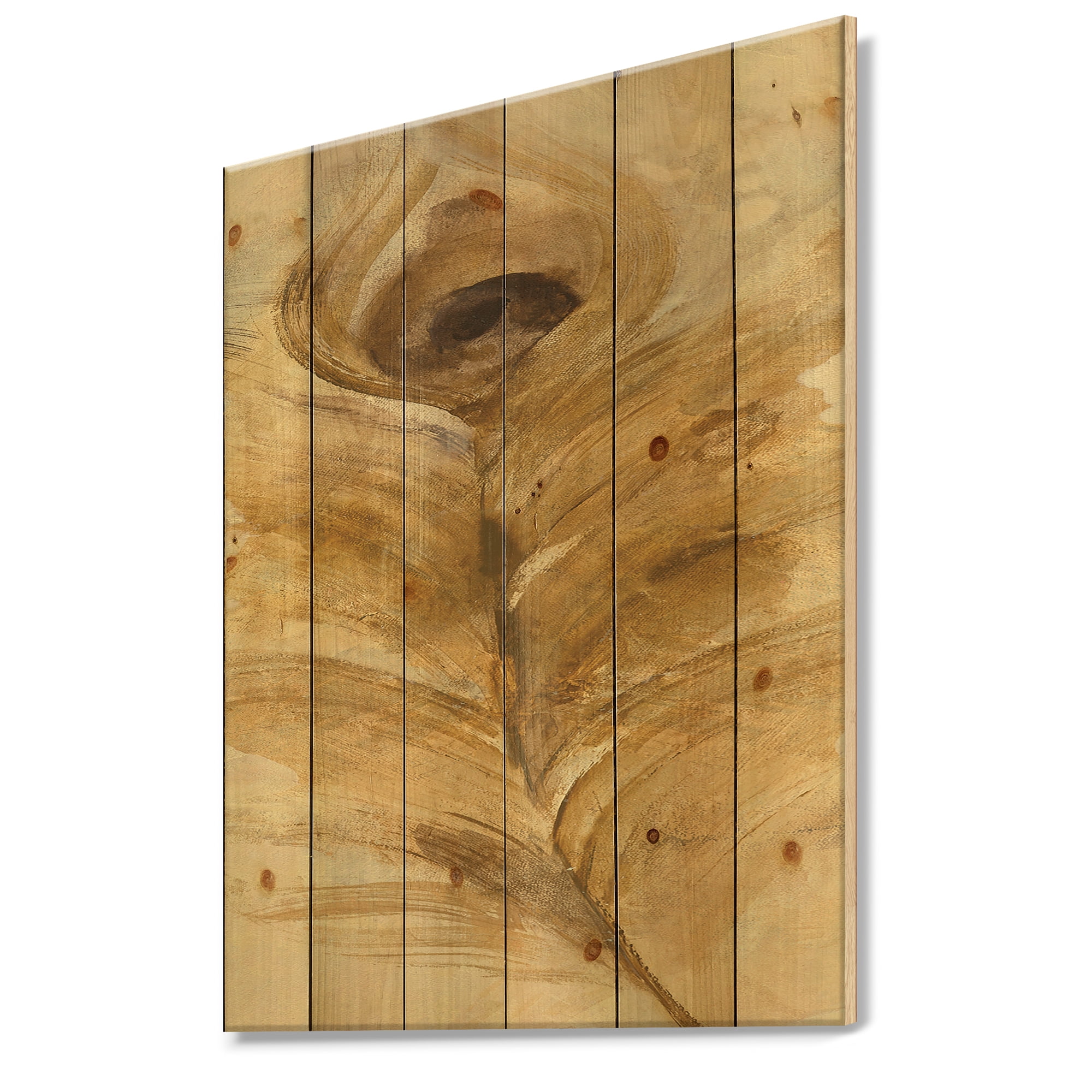 Designart 'Peacock Feather Natural elements I' Traditional Print on Natural Pine Wood
