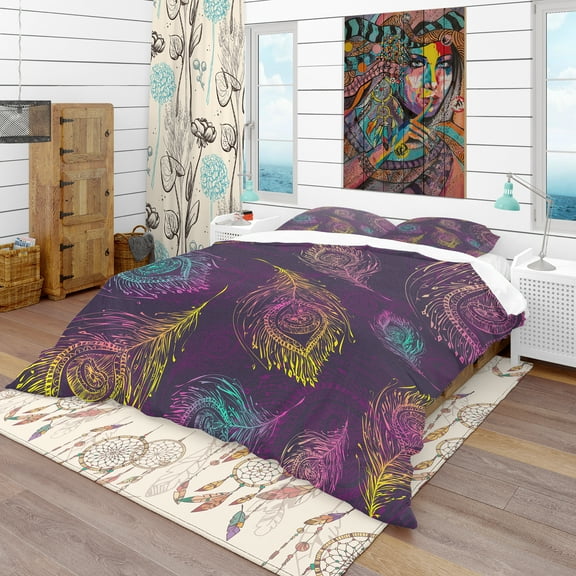 Designart 'Peacock Feather Pattern' Southwestern Duvet Cover Set