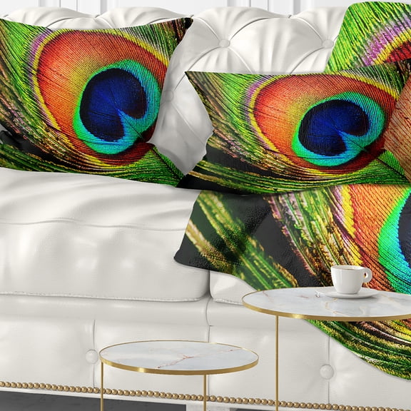 Designart Peacock Feather - Photography Throw Pillow - 12x20