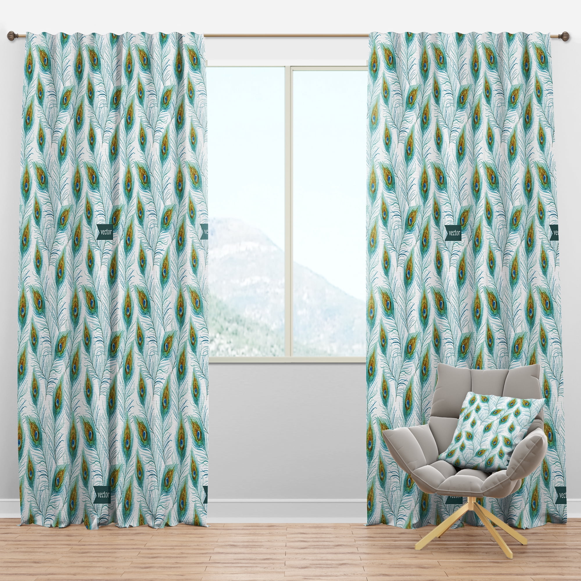 Designart 'Peacock Feathers Pattern I' Modern & Contemporary Blackout Curtain Panel