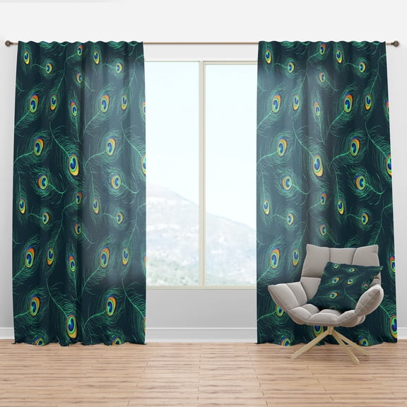 Designart 'Peacock Feathers Pattern' Modern & Contemporary Curtain Panel