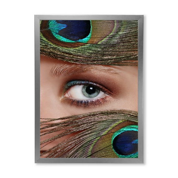 Designart 'Peacock Feathers and Eye' Bohemian & Eclectic Framed Art Print